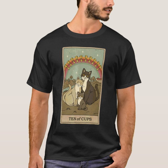 Tarot Card Ten Of Cups And Family Cat Graphic Cat T Shirt (Framsida)