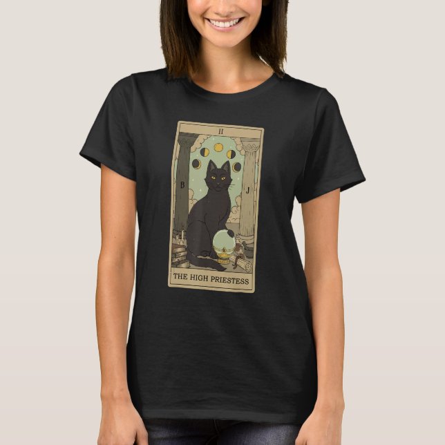 Tarot Card The High Priestess And Cat Cosmic Graph T Shirt (Framsida)