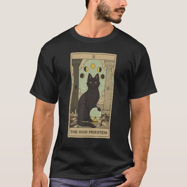 Tarot Card The High Priestess And Cat Cosmic Graph T Shirt (Framsida)