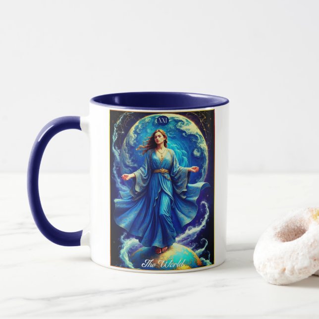 Tarot Card, the World, in Deep Blue  Mugg (Med munk)