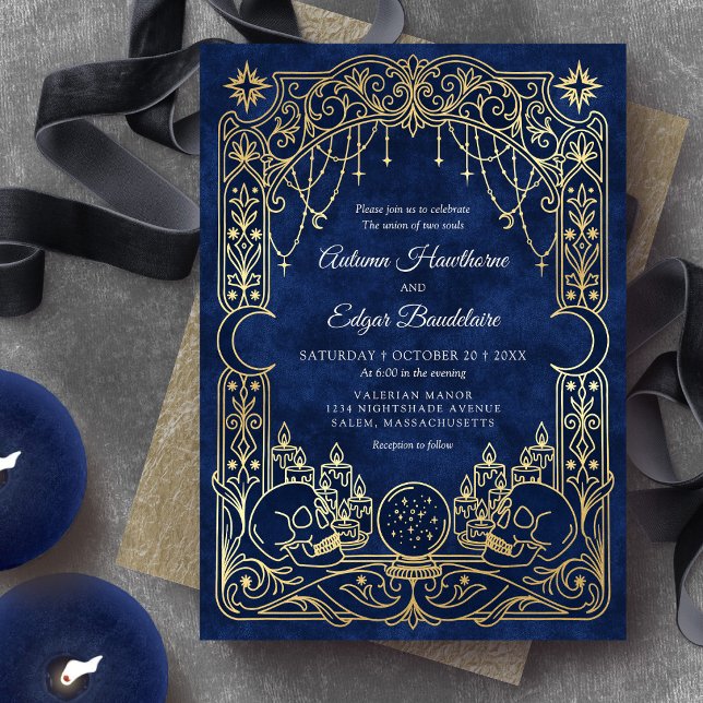 Tarot Celestial Gothic Blå Bröllop Inbjudningar (Skapare uppladdad)