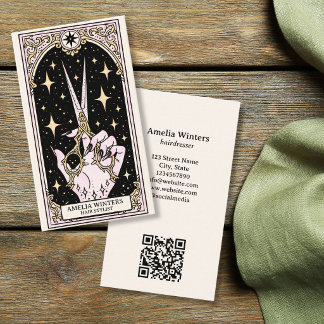 Tarot Celestial Vintage Frisörstylist Guld Saxar Visitkort