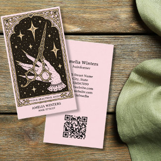 Tarot Celestial Vintage Frisörstylist Guld Saxar Visitkort