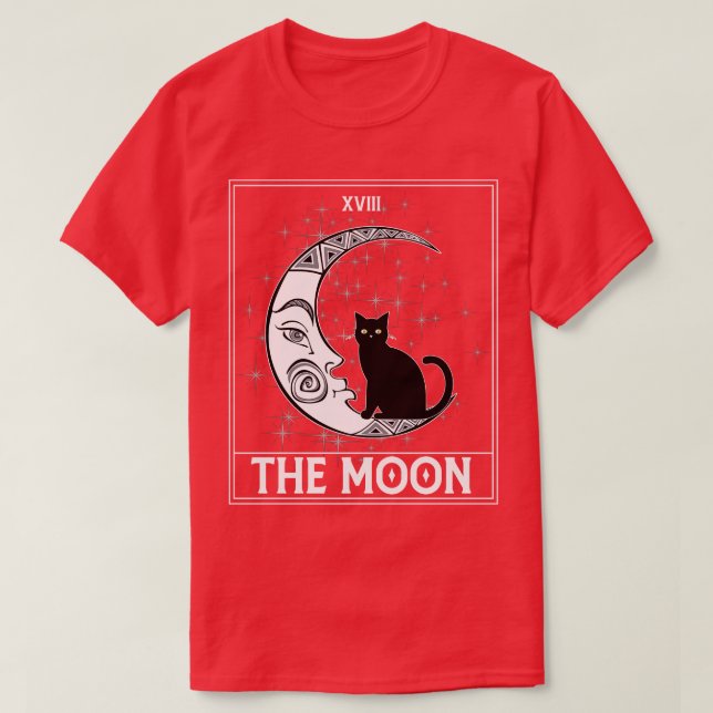 Tarot d Crescent Måne och Black Cat Cosmic Graphic T Shirt (Design framsida)