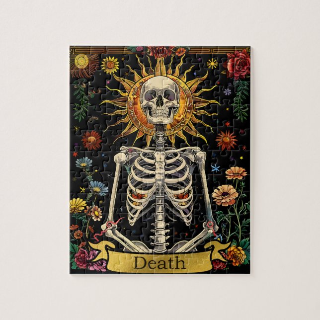 Tarot Death Card Gothic Witchy Skull & Flowers Pussel (Vertikal)