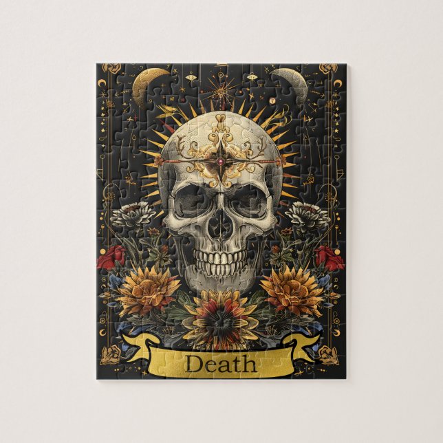 Tarot Death Card Gotisk Häxlik Kalle & Blommor Pussel (Vertikal)