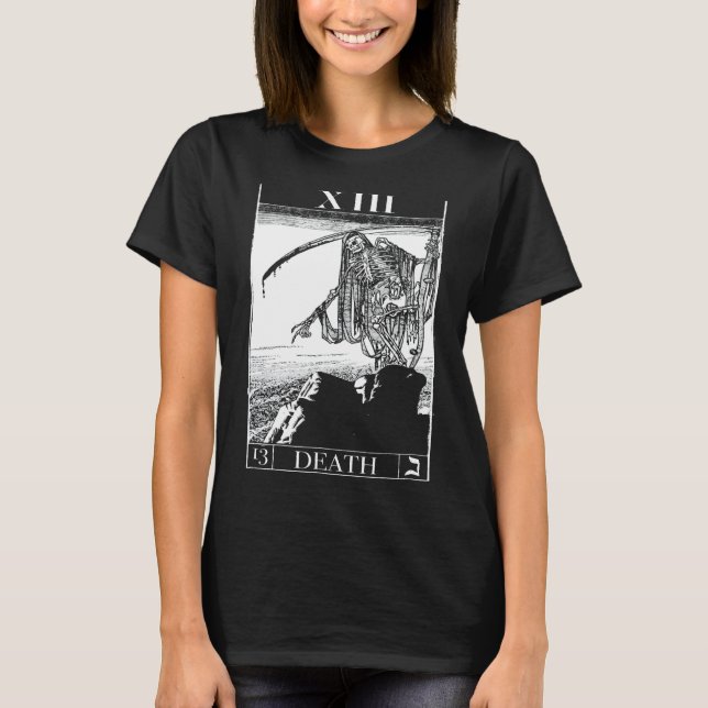 Tarot-dödkort Skeleton Skull-skräck Bones Goth T Shirt (Framsida)
