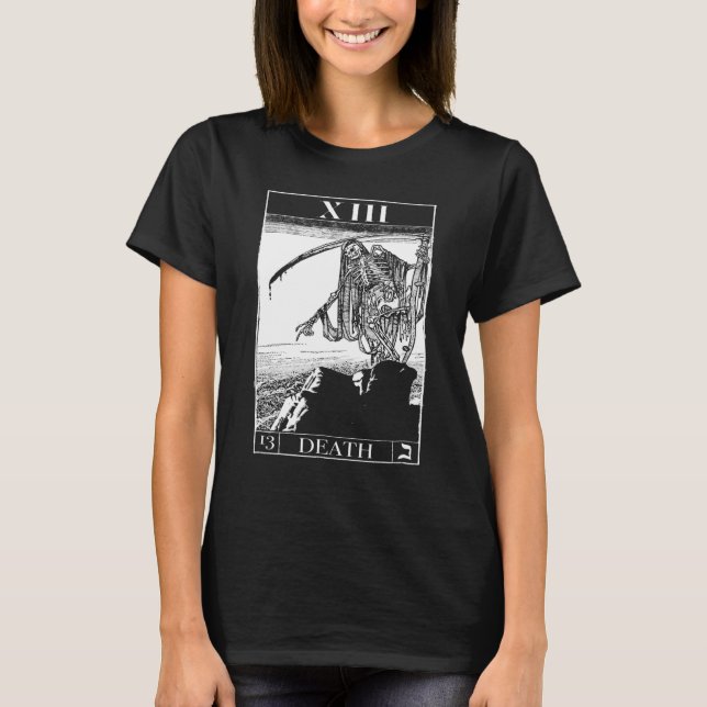 Tarot-dödkort Skeleton Skull-skräck Bones Goth T Shirt (Framsida)