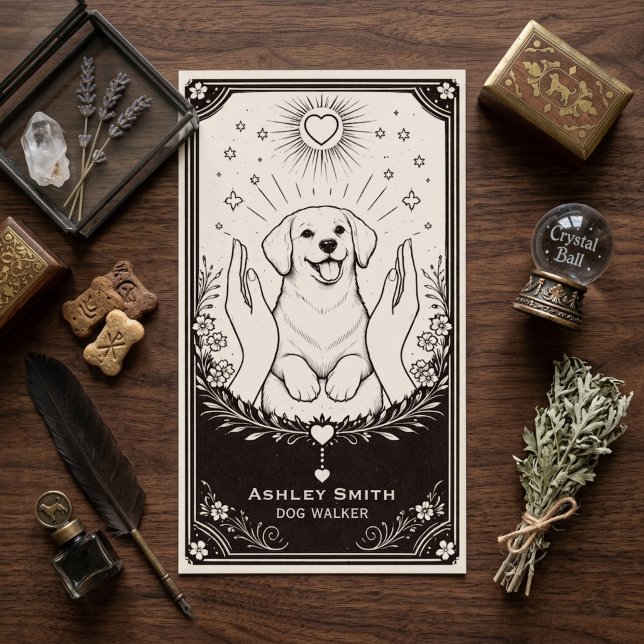 Tarot Dog Walker Boho Mistycal Puppy Business Card Visitkort (Skapare uppladdad)