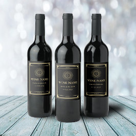 Tarot Elegant Guld Svart Vintage Sol Måne Vinflaska Etikett