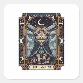 Tarot Fold - Scottish Fold Cat Tarot Halloween Fyrkantigt Klistermärke