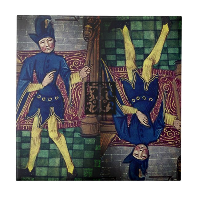 Tarot Fool Major Arcana uppifrån och ned Initial t Kakelplatta (Framsidan)
