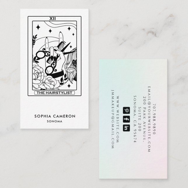  Tarot Frisör Rosa Grön Ombre Visitkort (Fram/baksida)