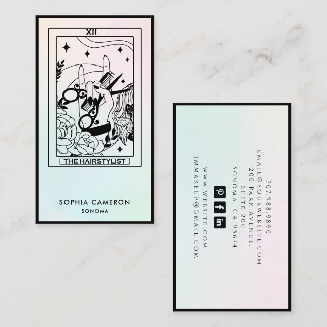  Tarot Frisör Rosa Grön Ombre Visitkort (Fram/baksida)