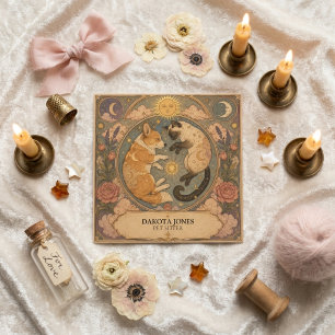 Tarot fyrkantigt kort Söt siamesisk Corgi husdjurs
