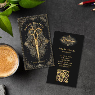 Tarot Goth Vintage Frisör Guld Saxar Visitkort