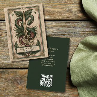 Tarot Goth Vintage Frisörstylist Gyllene Saxar Visitkort