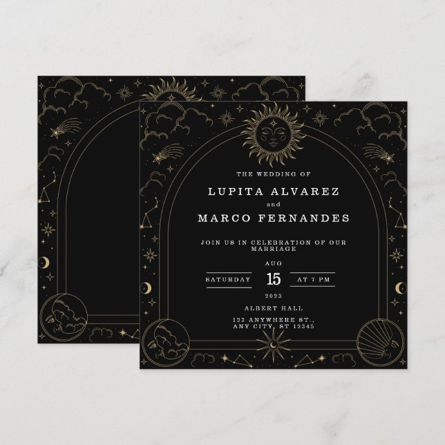 Tarot Guld Elegant bröllop Inbjudningar (Fram/baksida)