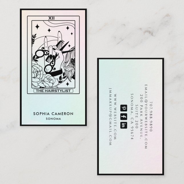  Tarot Hair Stylist Pink Green Ombre Business Card Visitkort (Fram/baksida)