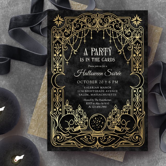 Tarot Halloweenfest Svart Inbjudningar (Skapare uppladdad)