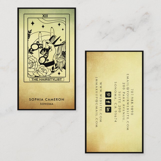 Tarot Hårstylist Guld Ombre Visitkort (Fram/baksida)