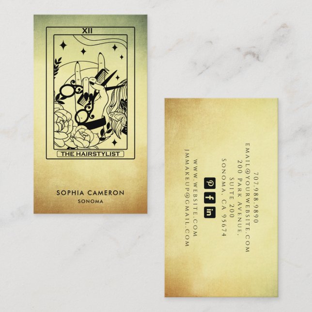 Tarot Hårstylist Guld Ombre Visitkort (Fram/baksida)