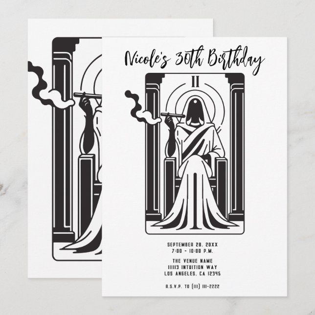 Tarot High Priestess Ogräs Smoking Occult Inbjudningar (Fram/baksida)