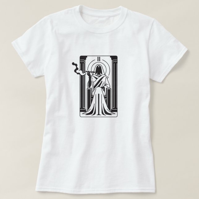 Tarot High Priestess Ogräs Smoking Occult T Shirt (Design framsida)