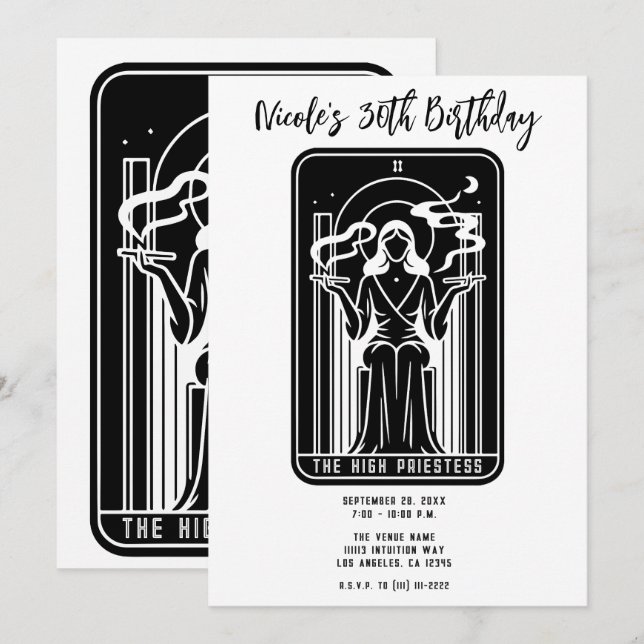 Tarot Högpriestinnans Ockulta Rökning av Ogräs Inbjudningar (Fram/baksida)