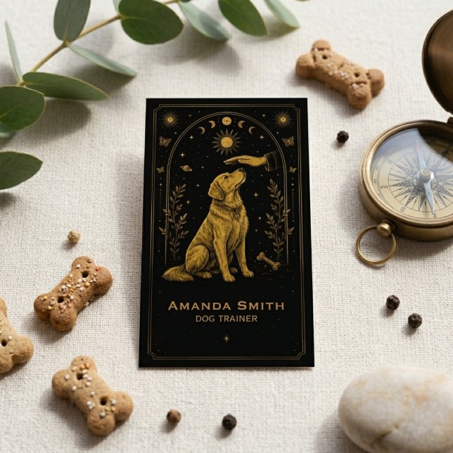 Tarot Hundtränare Svart Guld Boho Visitenkort Visitkort (Skapare uppladdad)