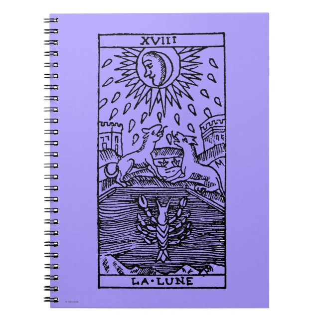 Tarot kort: Månen Anteckningsbok Med Spiral (Framsidan)