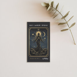 Tarot Måne Vatten Goddess Modern Elegant Black Gul Visitkort