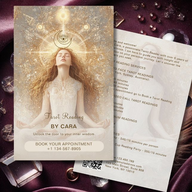 Tarot Mystic Woman Öga Måne Guld QR-kod Flygblad (Tarot Mystic Woman Eye Moon Gold QR Code Flyer)