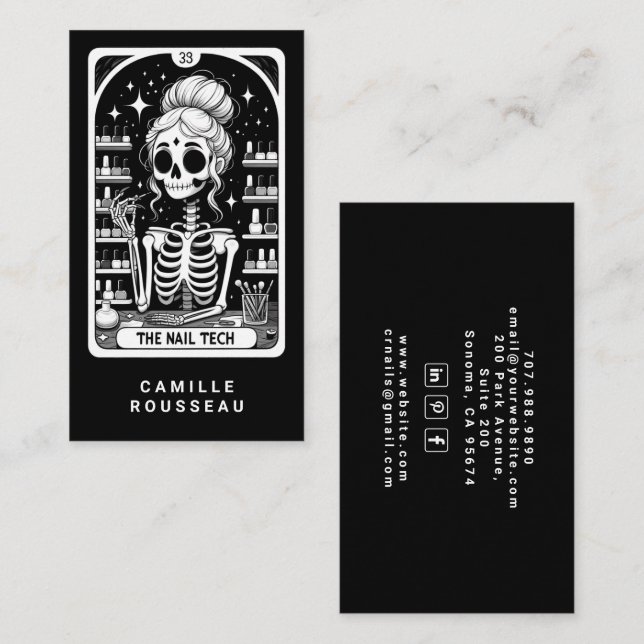 Tarot Nageltekniker Svart AffärsKort Visitkort (Fram/baksida)