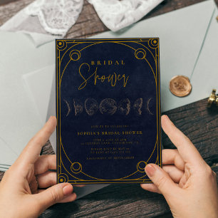 Tarot Navy Blue & Guld Celestial Möhippa Inbjudningar