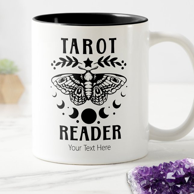 Tarot Reader Måne Phase Moth Divination Mystic Två-Tonad Mugg (Tarot Reader Coffee Mug)