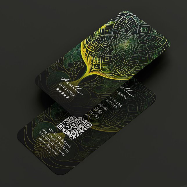 Tarot Reader Psychic Fortune Teller Green Mandala  Visitkort (Tarot Reader Psychic Fortune Teller Green Mandala Business Card
)