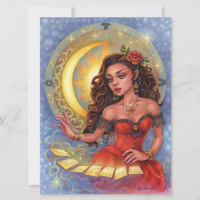 Tarot Reader Zodiac Gypsy Girl Fantasy Art Card (Framsida)
