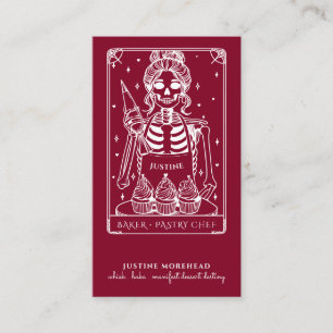 Tarot Skeleton Baker Whisk Cupkaka Burgundy Visitkort
