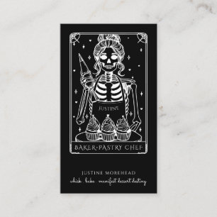 Tarot Skeleton Baker Whisk Cuptårta Black Visitkort