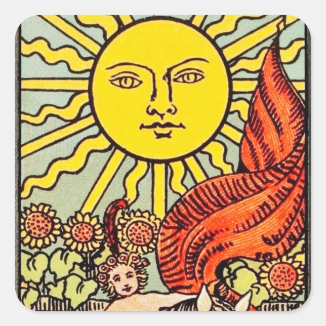 Tarot Sol-kort Fyrkantigt Klistermärke (Framsida)