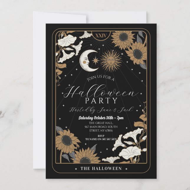 Tarot Sol Måne Align Halloween Spirits Inbjudningar (Framsida)