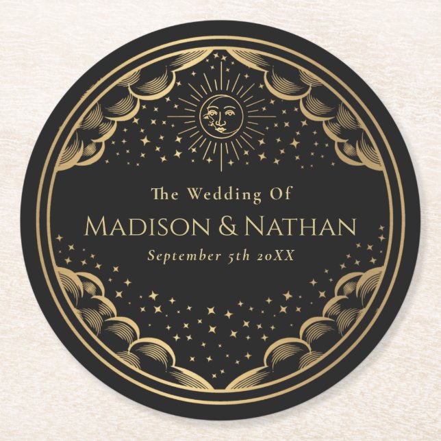 Tarot Sol och Måne Bröllop Klassisk Underlägg Papper Rund (Framsidan)