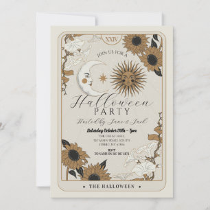 Tarot Sun Moon Align Halloween andar Inbjudningar