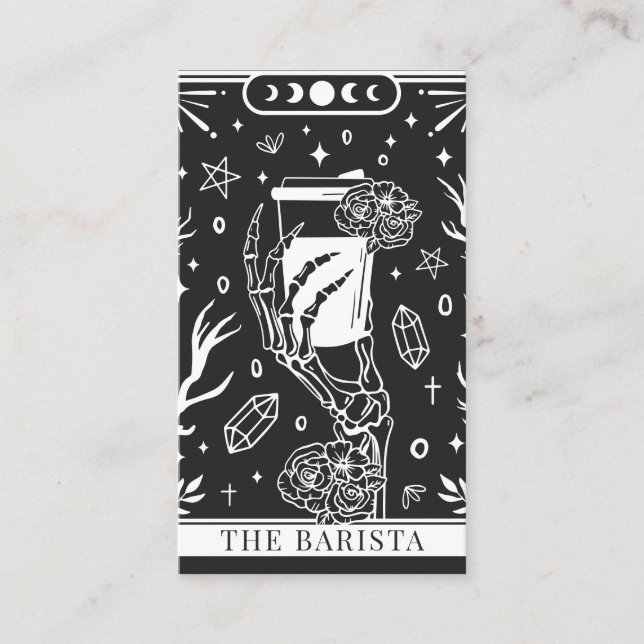 Tarot Träkolsgrå Barista Visitkort (Framsida)