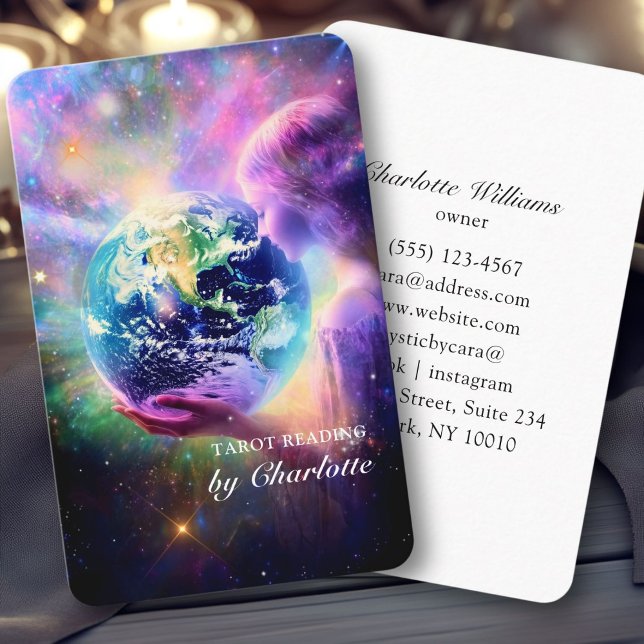 Tarot, universell kvinna visitkort (Tarot, Universe-Galaxy-Woman-Earth Business Card)