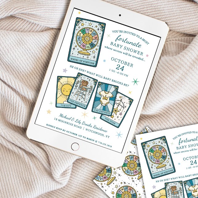 Tarot Wheel of Fortune Könsbestämmande Bebisbad Inbjudningar (Skapare uppladdad)