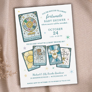 Tarot Wheel of Fortune Könsbestämmande Bebisbad Inbjudningar
