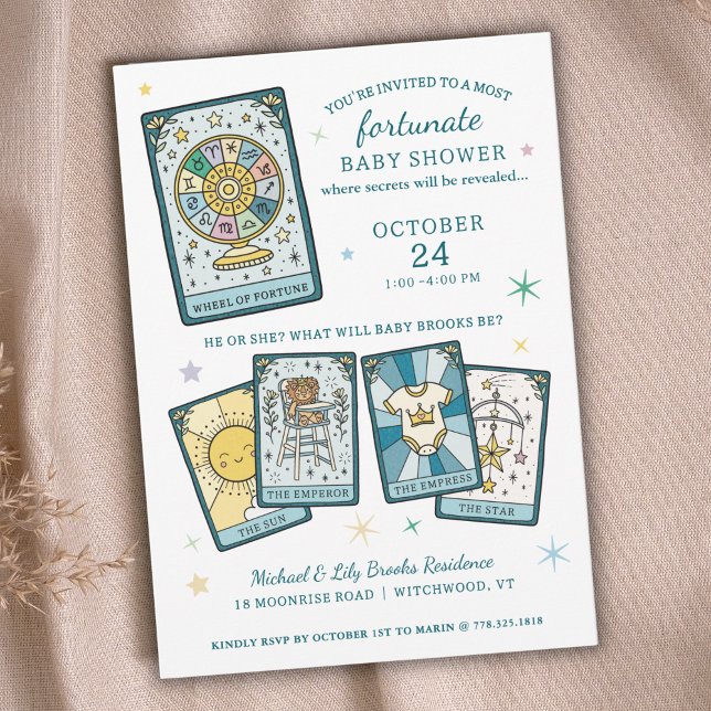 Tarot Wheel of Fortune Könsbestämmande Bebisbad Inbjudningar (Skapare uppladdad)