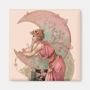 TAROTER/DAM I MÅNE MED BLOMMOR I ROSA MAGNET